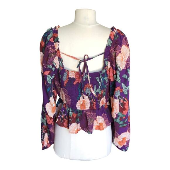 Band of the Free NWT Floriane Purple Floral Print Balloon Sleeve Crop Top Large - Picture 5 of 16